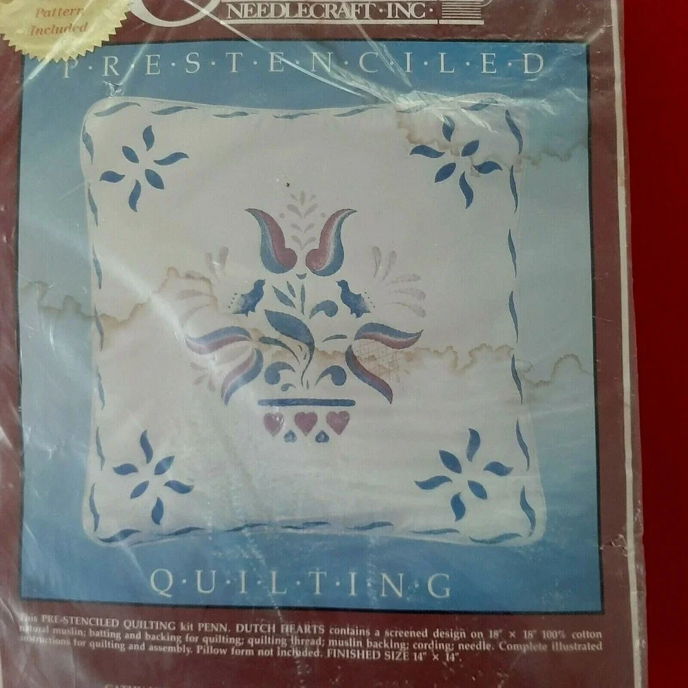 Penn Dutch Hearts Needlecraft Pillow Kit Pre stenciled Quilting #7384 vtg Cathy